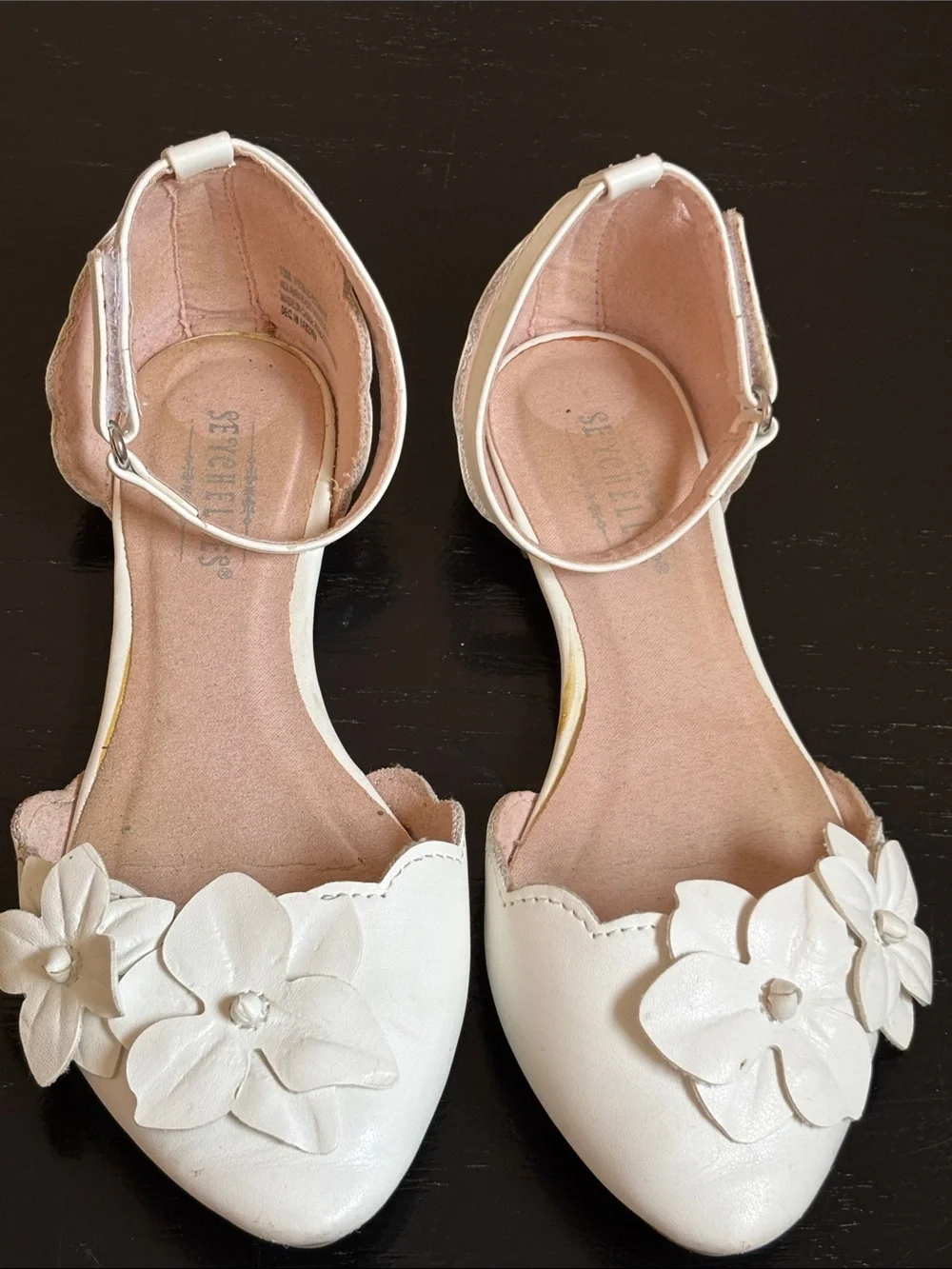 Seychelles Girls White Floral Ankle-Strap Dress Flats Sz 13M